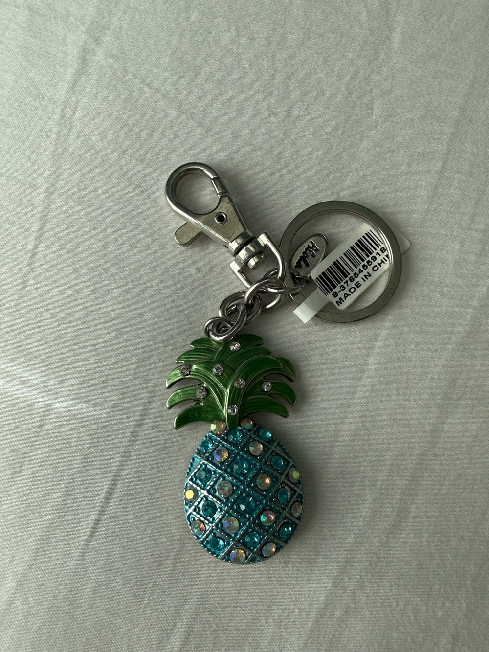 Rhinestone Pineapple Phone Charm Keychain - Green & Teal
